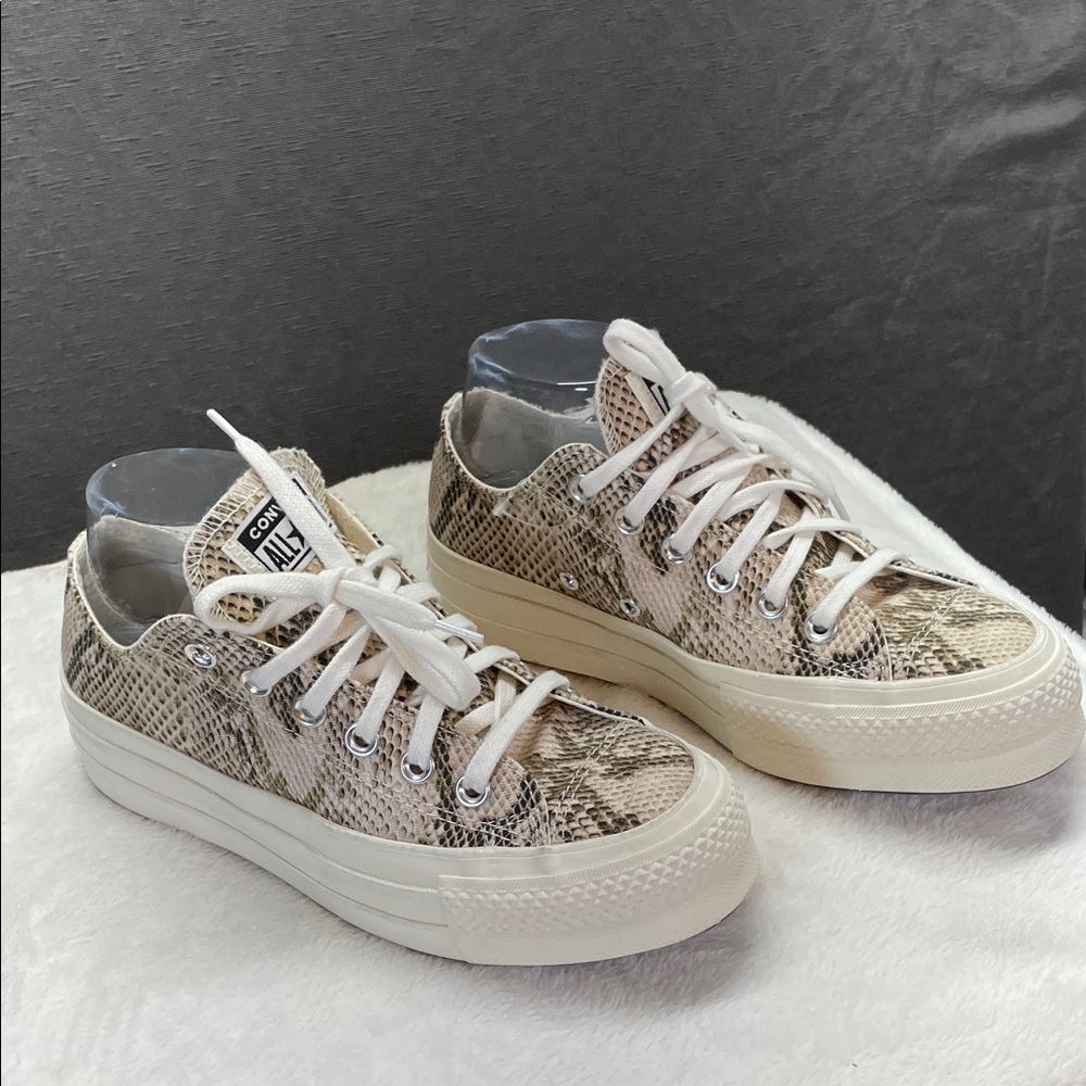 Converse Low Top Sneakers in Beige Snake Print with White Soles
